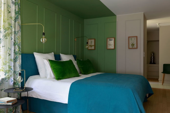 dekorere soveværelset i grønne farver