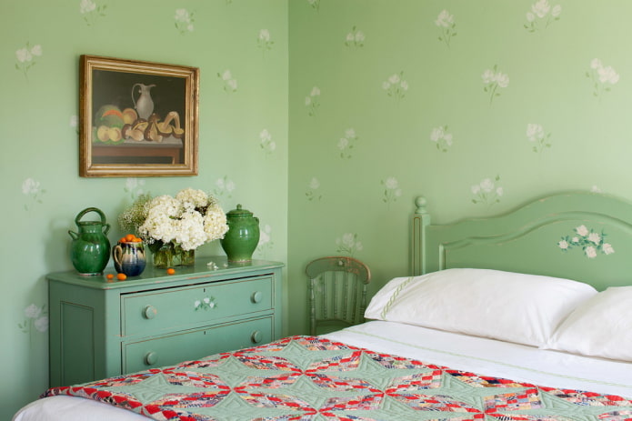 vihreä makuuhuone provence-tyyliin