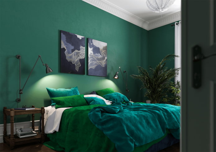 zdobenie spálne v zelených farbách
