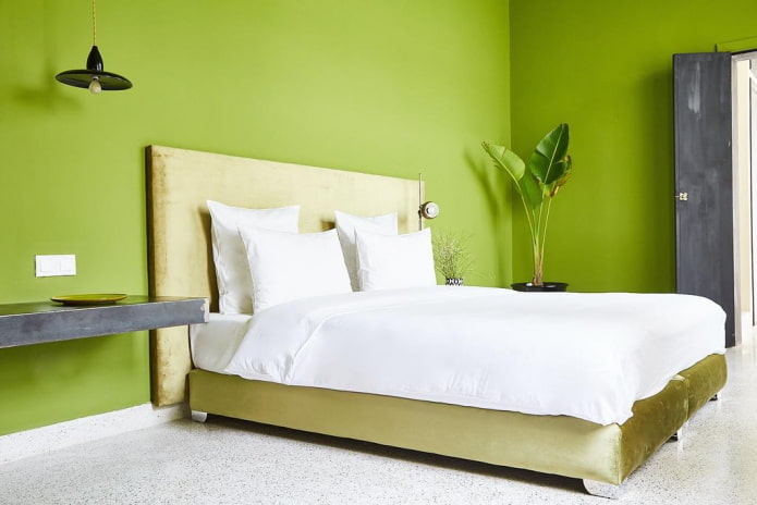 design ložnice v zelených barvách