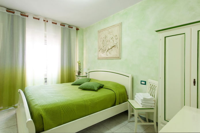 zdobení ložnice v zelených tónech