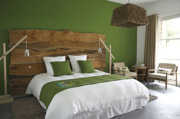 yeşil renklerde yatak odası tasarımı