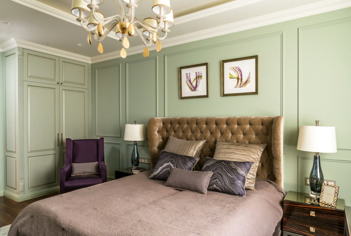 đồ đạc trong phòng ngủ với tông màu xanh lá cây