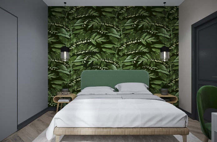 design ložnice v zelených barvách