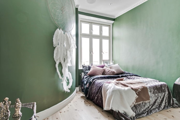 קישוט חדר השינה בצבעים ירוקים