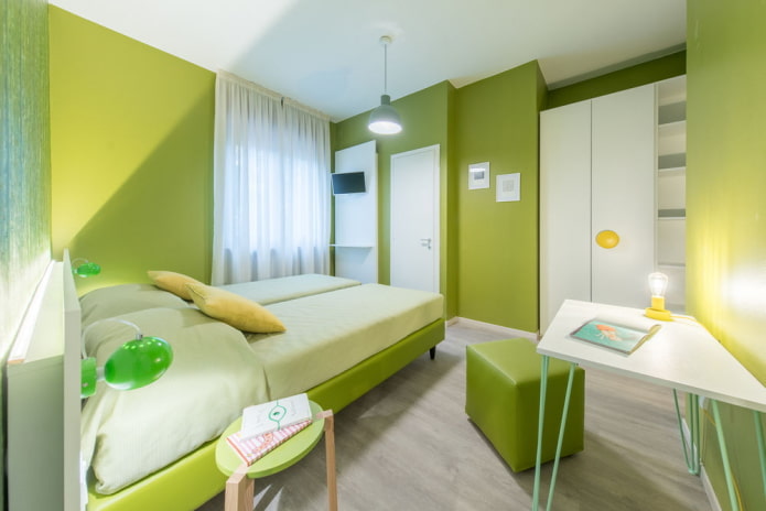 makuuhuoneen suunnittelu vihreillä väreillä