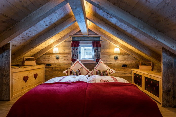 interni camera da letto loft in stile chalet