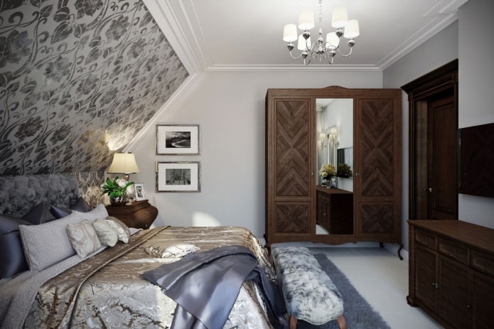 интериор на спалнята на тавана в класически стил