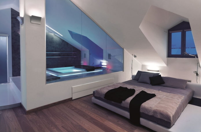 high-tech zolder slaapkamer interieur