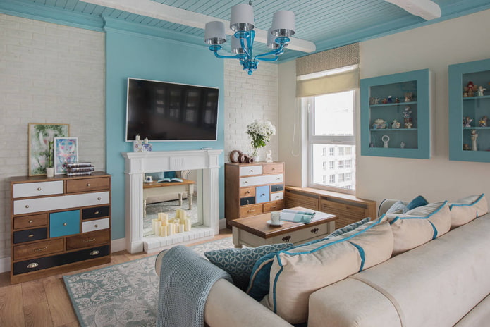 Obývací pokoj v modrých tónech