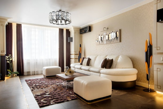interiér obývacího pokoje v hnědo-béžových odstínech