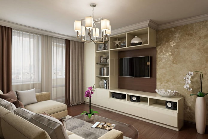 interiér obývacej izby v hnedo-béžových odtieňoch