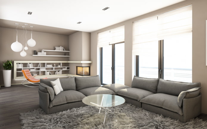 interiér obývacího pokoje v šedobéžových odstínech