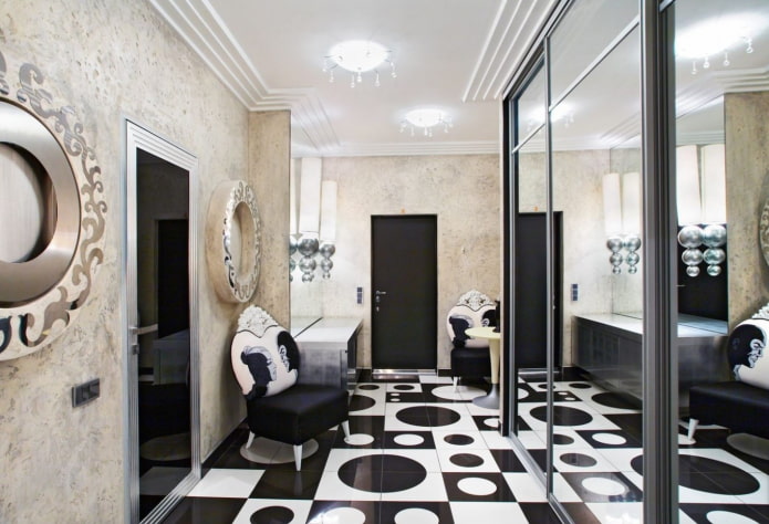 Czarno-biały korytarz w stylu art deco