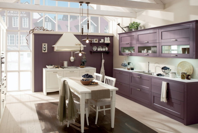 nhà bếp với tông màu tím theo phong cách Provence
