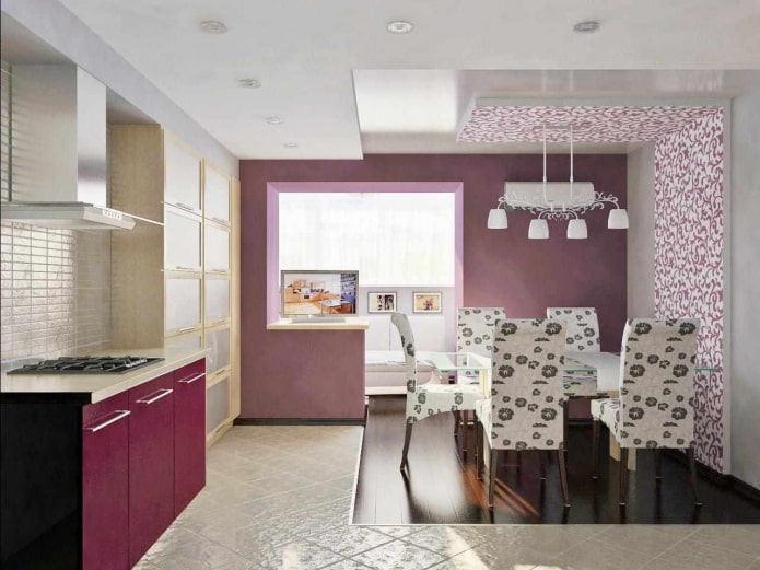 virtuves interjers violetos toņos