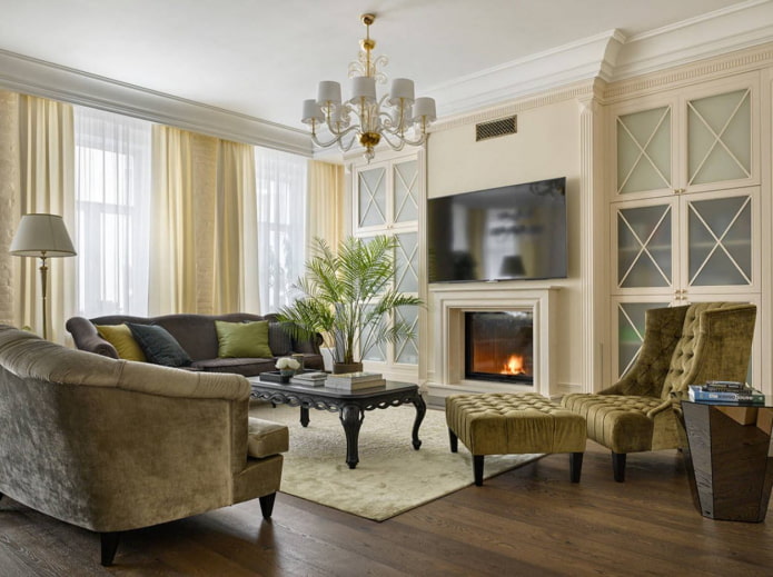 interiér obývacího pokoje v neoklasicistním stylu