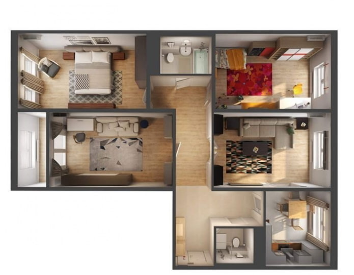 layout af en 4-værelses lejlighed