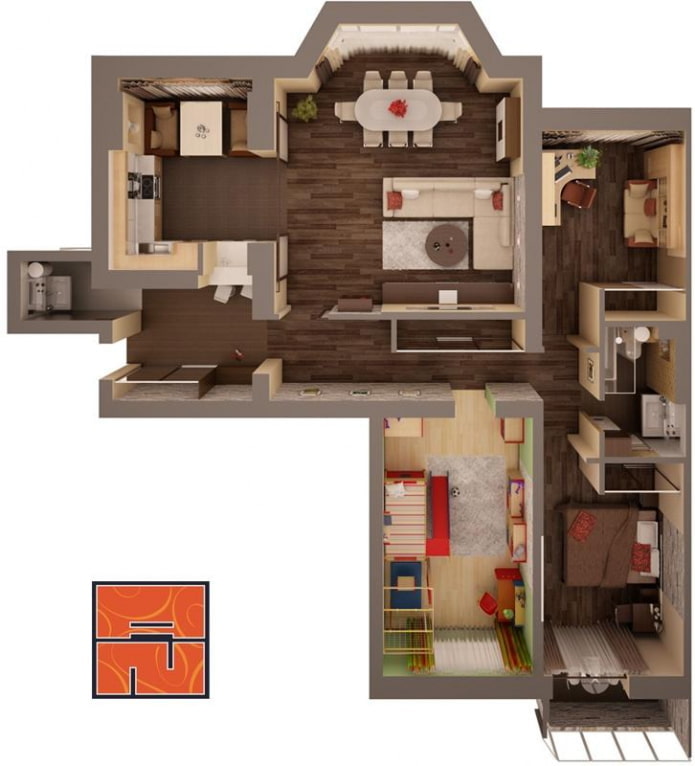 4 kambarių buto išplanavimas
