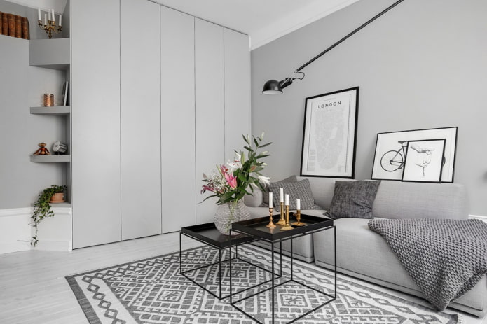 šedý interiér ve skandinávském stylu