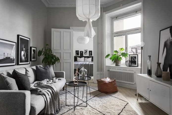 grijs interieur in scandinavische stijl