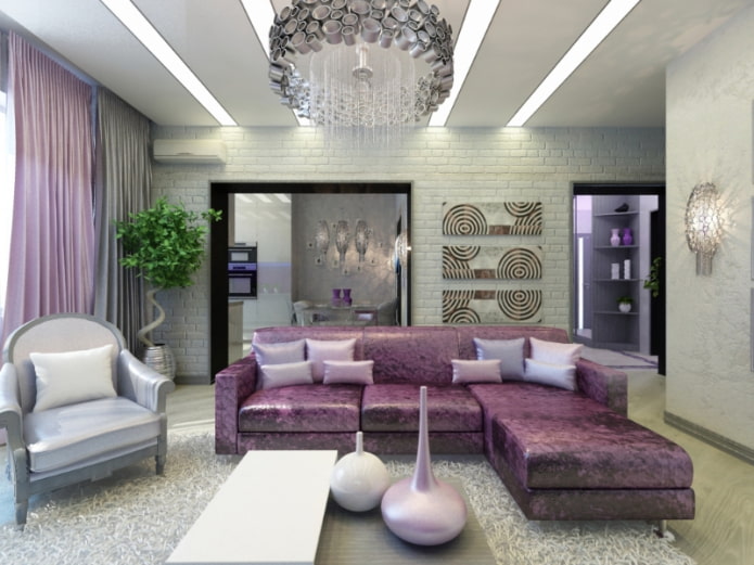 design interiéru v šedo-fialových tónech