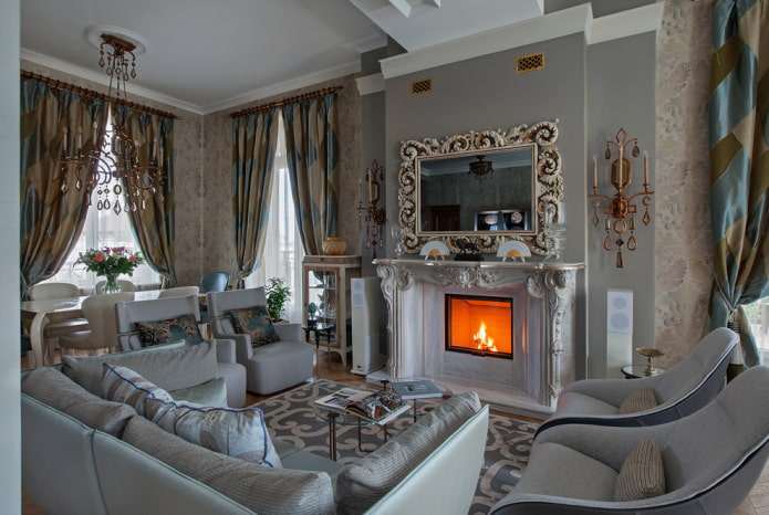 interior cinza em estilo clássico