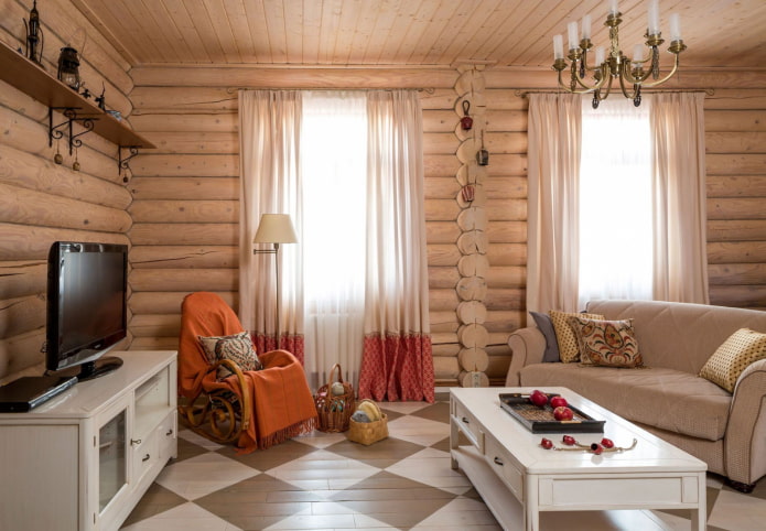 disseny de sala d’estar a l’interior d’una casa de fusta