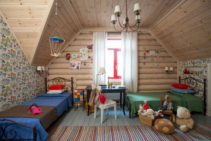 дизайн на детска стая в интериора на дървена къща