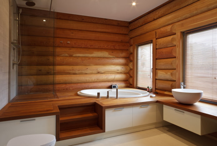 disseny de bany a l'interior d'una caseta de fusta