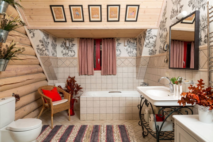עיצוב אמבטיה בפנים בית עץ