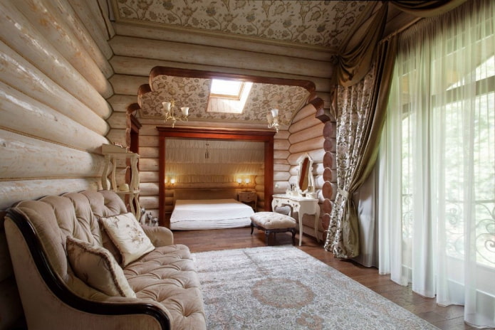 υπνοδωμάτιο σε ένα ξύλινο σπίτι
