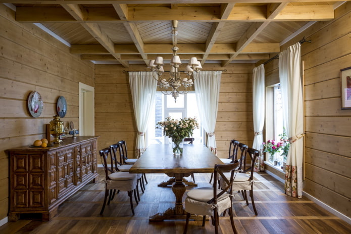thiết kế nhà bếp trong nội thất của một ngôi nhà gỗ