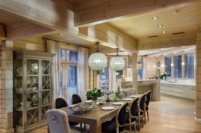 кухненски дизайн в интериора на дървена къща