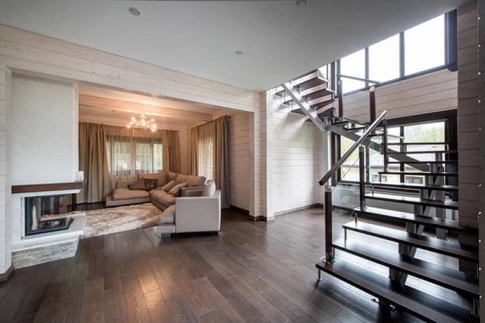 design af et tømmerhus med en trappe