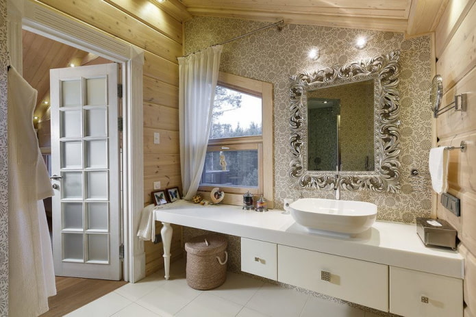 vannas istabas dizains guļbūves interjerā