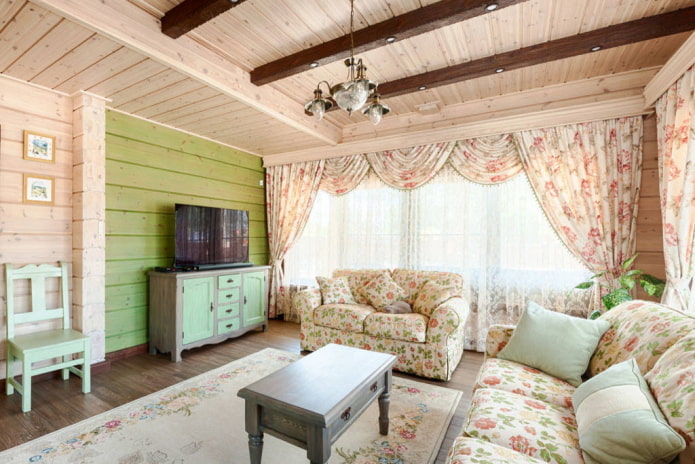 Phòng khách màu be và xanh lá cây