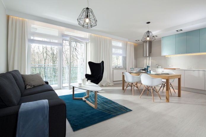 Køkken-stue i stil med minimalisme