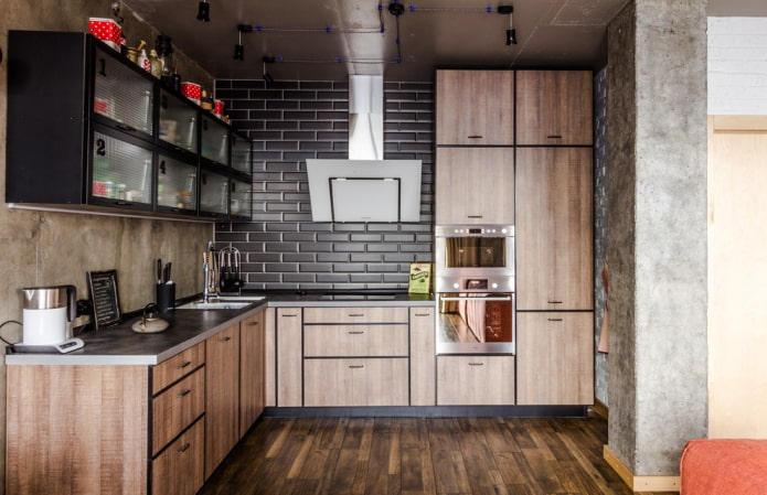 betoninės sienos virtuvėje
