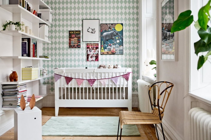 interiør i en børnehave til en nyfødt i nordisk stil