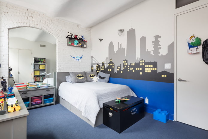 интериор на детска стая за момче в стил таванско помещение