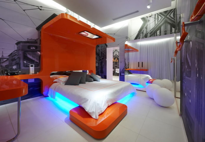 mobili all'interno della camera da letto in stile high-tech