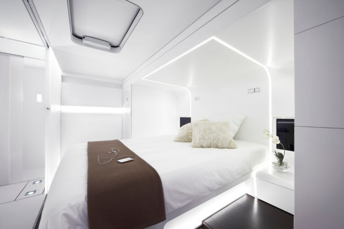 tessuti all'interno della camera da letto in stile high-tech
