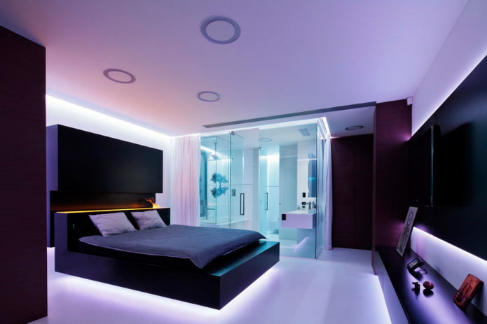 mobles a l'interior del dormitori amb estil d'alta tecnologia