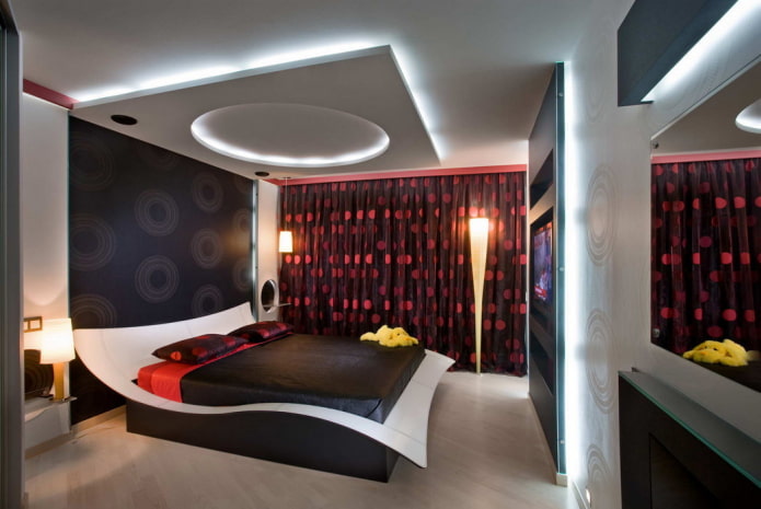 tessuti all'interno della camera da letto in stile high-tech