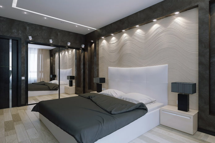 belysning i det indre af soveværelset i højteknologisk stil