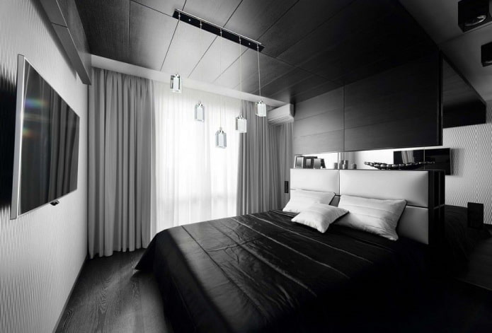 завършване на спалнята в черно и бяло