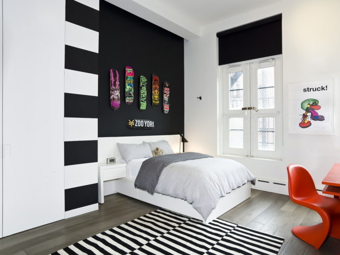projekt wnętrza sypialni w czerni i bieli