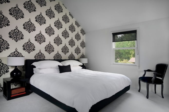 интериорен дизайн на спалня в черно и бяло