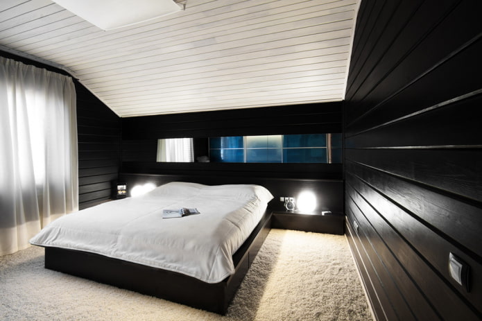 hoàn thiện phòng ngủ với màu đen và trắng